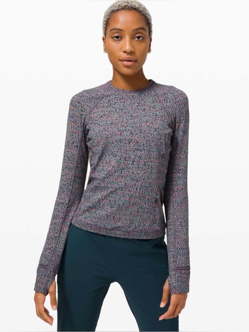 Lululemon Runderful Long Sleeve Neon Tweed Jacquard Battleship Electric Coral 8